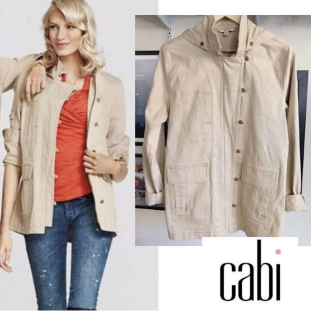 Cabi Utility Jacket Khaki Tan Hooded Gorpcore Outdoors Pockets Size Small